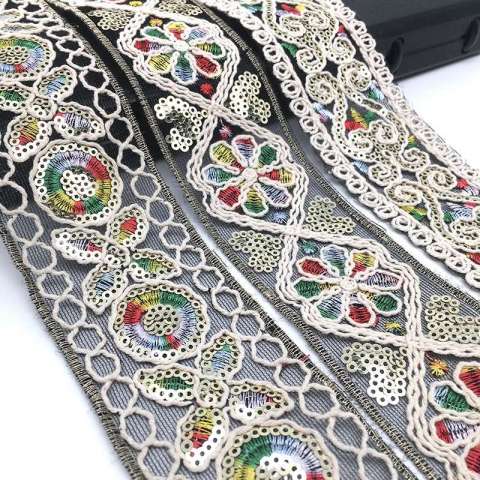 2020 new fashion hot selling  cotton thread Sequins Embroidered Lace Trims Shoes Dress Decorative Webbing Ribbons DIY Sewing